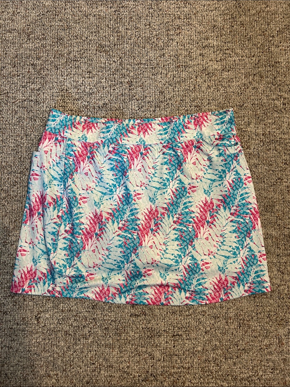 Pebble Beach White Skirt with Pink & Teal Leaf Print